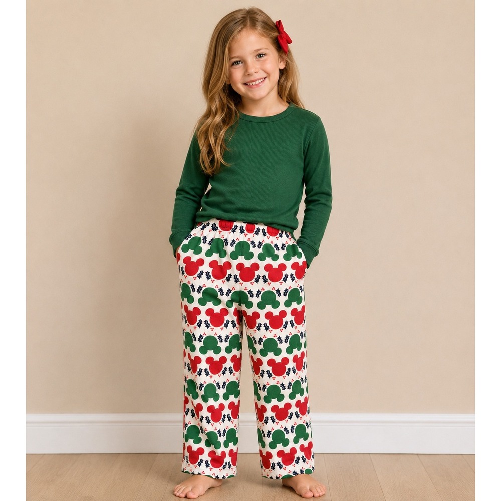 Hanna Andersson Disney Mickey Mouse Holiday Pajama Pants Red Green Kids 8 NWT